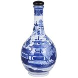A CHINESE BLUE AND WHITE PORCELAIN BOTTLE VASE, CIRCA 1800 painted with an extensive river landscape