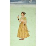 A MUGHAL PORTRAIT OF A LADY, NORTHERN INDIA, 18TH CENTURY gouache with gold on paper, the figure