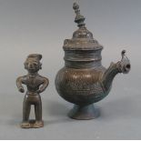 A EWER AND A FIGURE OF A DEITY, CENTRAL ASIA AND INDIA, CIRCA 18TH CENTURY the ewer of bulbous form,