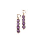 PAIR OF AMETHYST EAR PENDANTS AND BROOCH, LATE 19th CENTURY each earring designed as a row of four