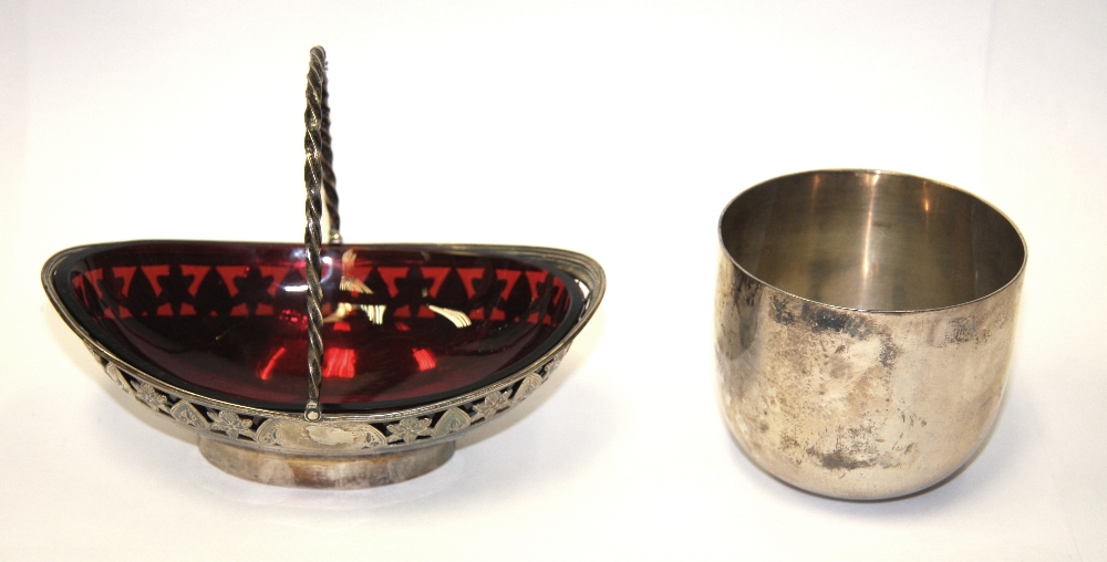 MISCELLANEOUS ENGLISH SILVER comprising: a Georgian epergne basket, bright-cut and pierced, swing