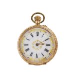 A SWISS GOLD LADY'S POCKET WATCH, CIRCA 1900 keyless wind movement, white dial with Arabic