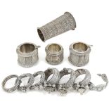 TWELVE SILVER AND SILVER ALLOY TRIBAL BRACELETS, RAJASTHAN, WESTERN INDIA, 19TH/20TH CENTURY all but