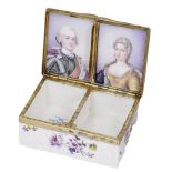 A CONTINENTAL PORCELAIN DOUBLE SNUFF BOX, PROBABLY GERMAN, LATE 19TH CENTURY rectangular, the