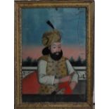 A NOBLEMAN ON A TERRACE, GUJARAT, WESTERN INDIA, LATE 19TH CENTURY reverse painting on glass, the