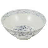 A CHINESE BLUE AND WHITE PORCELAIN BOWL, MING STYLE the deep rounded sides rising from a short