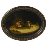 A RUSSIAN LACQUERED TOLE WARE SMALL TRAY, VISHNYAKOV FACTORY, LATE 19TH CENTURY oval, painted with a