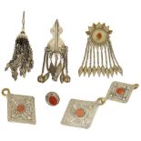 SIX ITEMS OF TURKMEN JEWELLERY, CENTRAL ASIA, 19TH CENTURY silver and silver gilt, inlaid with