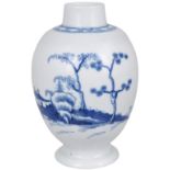 A WORCESTER BLUE AND WHITE OVOID TEA CANISTER, CIRCA 1770 painted in underglaze blue with the '