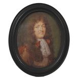 A PORTRAIT MINIATURE OF LOUIS XIV, KING OF FRANCE AND NAVARRE, FRENCH SCHOOL, CIRCA 1670 with a long