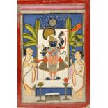 SRI NATH JI WITH DEVOTEES, PROBABLY NATHDWARA, RAJASTHAN, MID-19TH CENTURY gouache with silver and