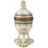 A RUSSIAN PORCELAIN EASTER EGG CONTAINER, KORNILOV BROTHERS, ST PETERSBURG, LATE 19TH CENTURY the