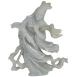 A CHINESE JADE FIGURE OF GUANYIN, 20TH CENTURY openwork carved with swirling robes and holding a