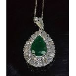 9ct White Gold Emerald & Diamond Pendant