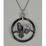 18ct White Gold Diamond & Sapphire Bird Pendant