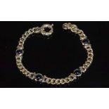 9ct Yellow Gold Curb Link Sapphire Bracelet