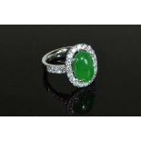 14ct White Gold Jade & Diamond Ring