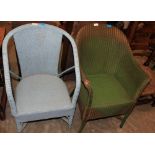 A Lloyd loom green armchair and another loom chair