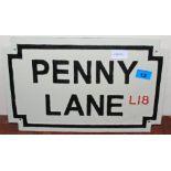 A 'Penny Lane' cast iron sign