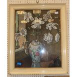 ENGLISH SCHOOL. Lilies in a Chinese vase. Mixed media 24" x 19"