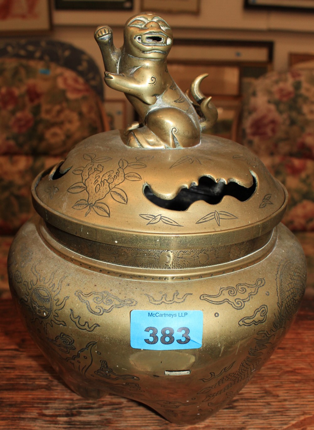 A Japanese bronze koro decorated with dragons. 10 ½" high