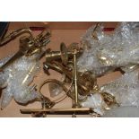 Two boxes of brass and other lighting