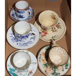 Five decorated cups and saucers, Coalport; Royal Albert etc.