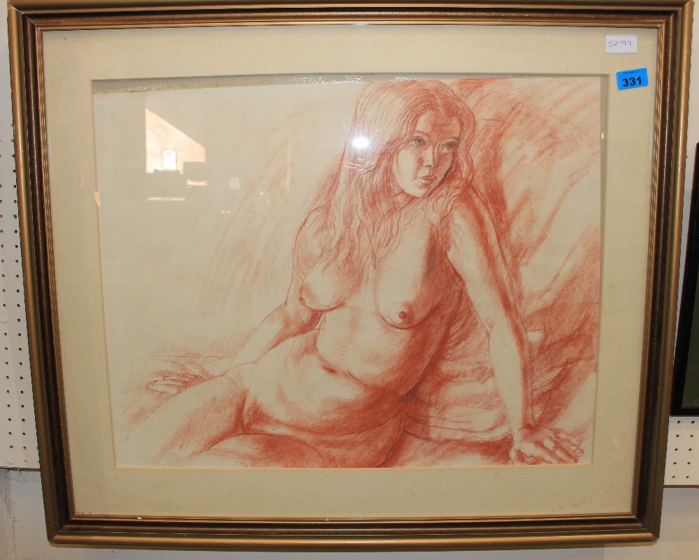 SAMUEL MARSHALL. Female nude study. Conte drawing 19" x 24"