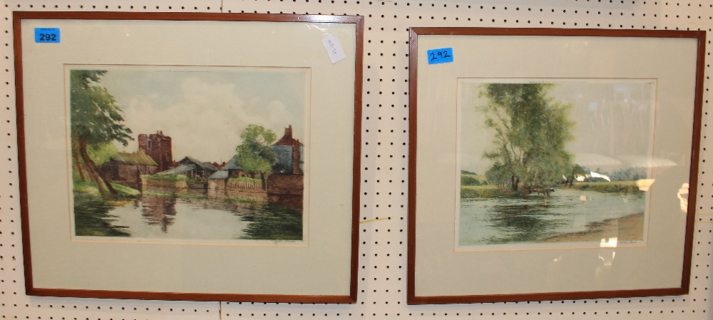 WILLIAM TATTON-WINTER. Two Coloured etchings, river scenes. Signed in pencil 10" x 12"