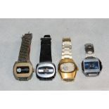 Four 1970s jump-hour 'digital' wristwatches. All in running order