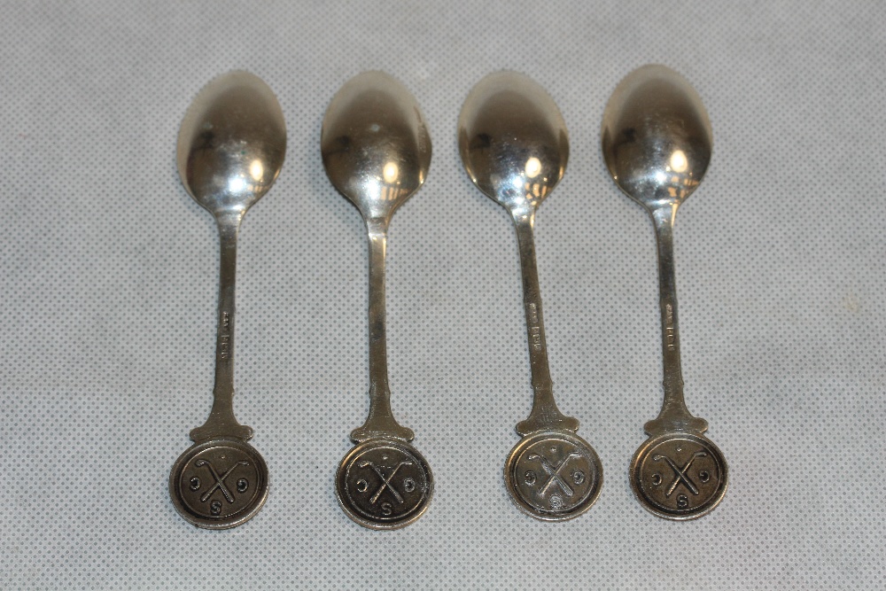 Golf. A set of four silver teaspoons, the coin form terminals with Tudor rose, crossed clubs and SGC - Image 2 of 2