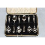 A cased set of six silver teaspoons. Sheffield 1932