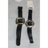 Two Bulova Accutron stainless steel gentleman's wristwatches, Nos. 5-104875 and 5-99422. Neither