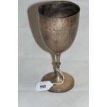 A Victorian silver cup, engraved 'Rio de Janeiro Athletic Sports 1877 ½ mile'. 8 ½" high. Marks