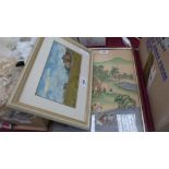 A Japanese coloured drawing and an oil on board Russian pastoral landscape