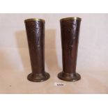 A pair of Beldray Art-Nouveau copper vases decorated with stylised foliage. 8¼'' high