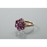 NINE CARAT GOLD AMETHYST DAISY CLUSTER R