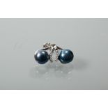 PAIR OF BLACK PEARL AND WHITE GEM EARRIN