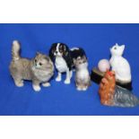 FIVE BESWICK ANIMAL FIGURES
including a King Charles Spaniel, a standing tabby cat,