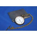 EARLY 20TH CENTURY SILVER CIGARETTE CASE
together with a gentlemens pocket watch with brass Albert