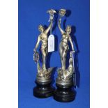 PAIR OF GILDED SPELTER FIGURES 
symbolic of Industry and Commerce,