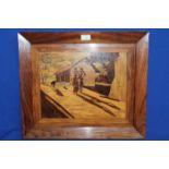 MIXED LOT OF INLAID WOOD PANELS 
with two trays