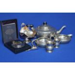 PEWTER TEA SET
comprising of teapot, sugar and cream,