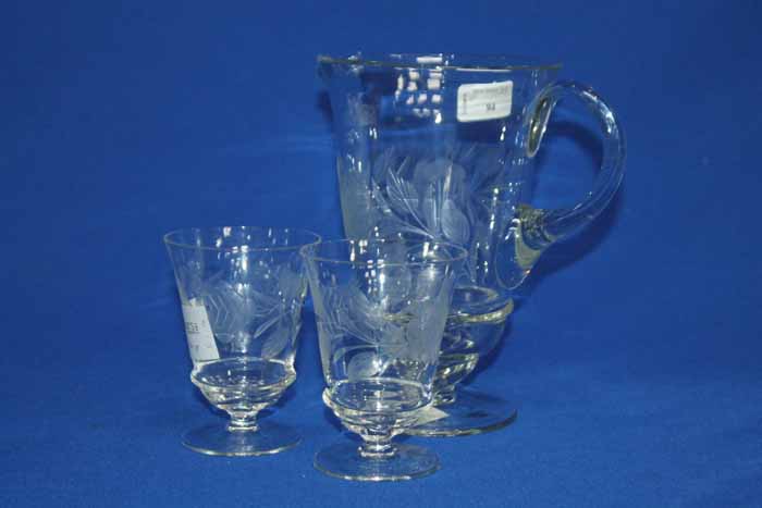 GLASS LEMONADE SET AND FOUR HOCK GLASSES
