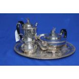 SILVER PLATED TEA SET
comprising of tea pot, water pot, sugar and cream,