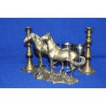 COLLECTION OF BRASS AND WHITE METAL WARE
including candlesticks, wine goblets,