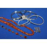 COLLECTION OF JEWELLERY 
including silver and amber examples, amber necklace, silver bangles,