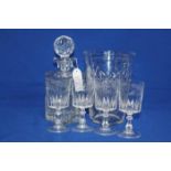 ATTACTIVE LOT OF CUT CRYSTAL AND GLASS
including a vase, decanter, wine glasses with etched designs,