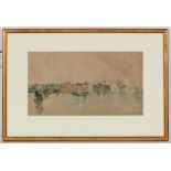 JAMES KAY RSA RSW (SCOTTISH 1858 - 1942),
ON THE CLYDE 
watercolour, signed 
22cm x 39cm 
Mounted,