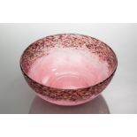 MONART GLASS BOWL
the swirled pink glass with mottled purple upper band, aventurine flecks,